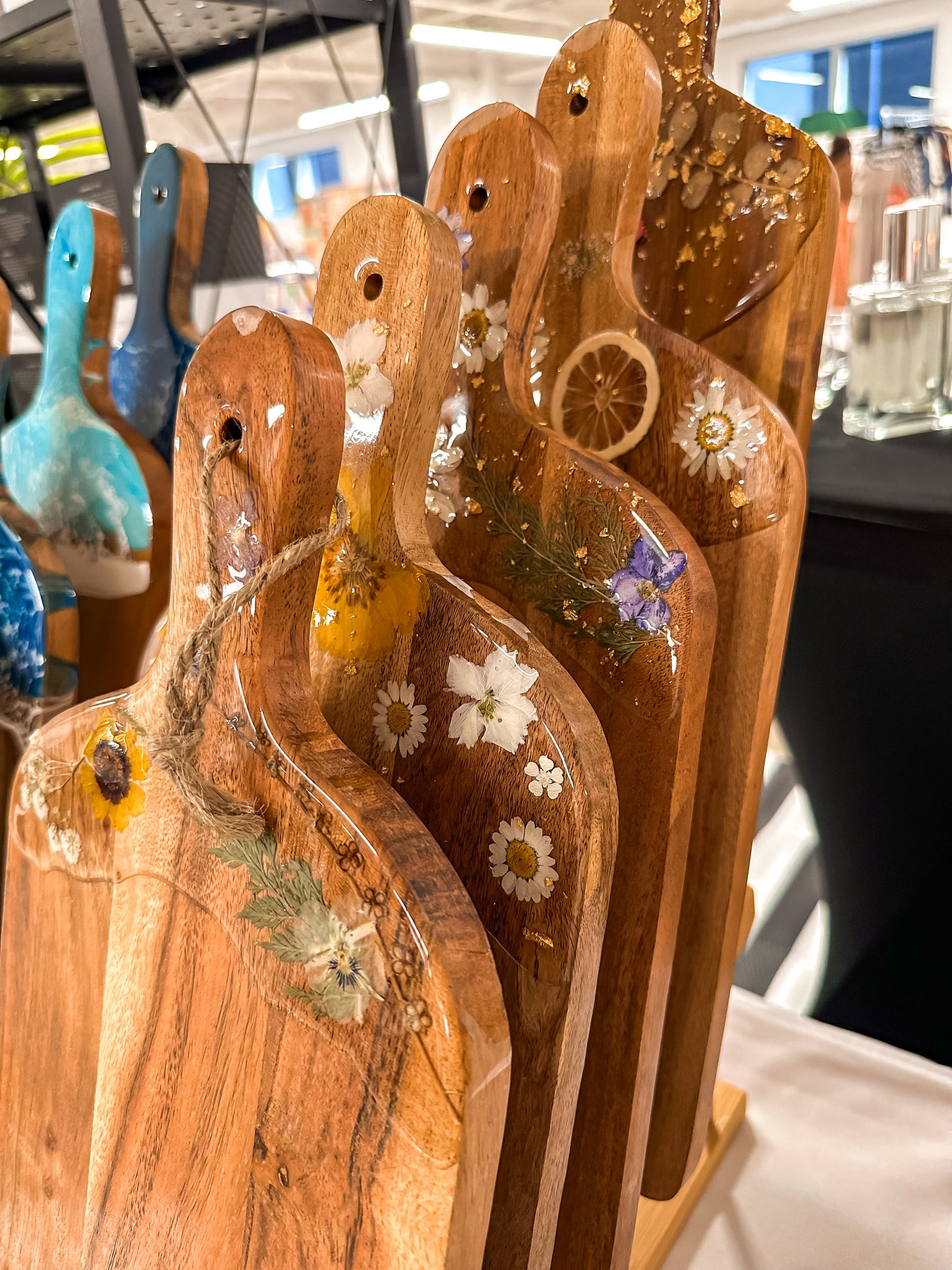 acacia pressed flower serving board