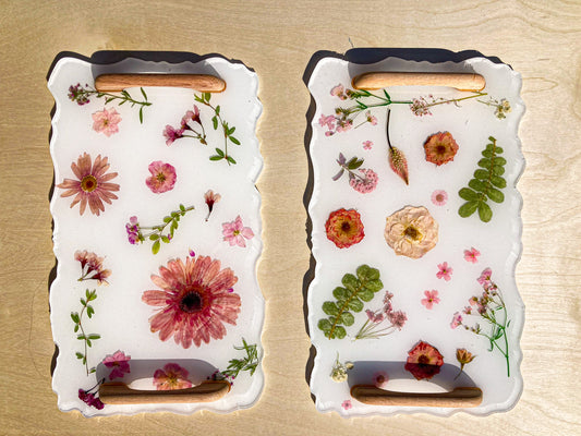 custom colorful pressed flower serving tray