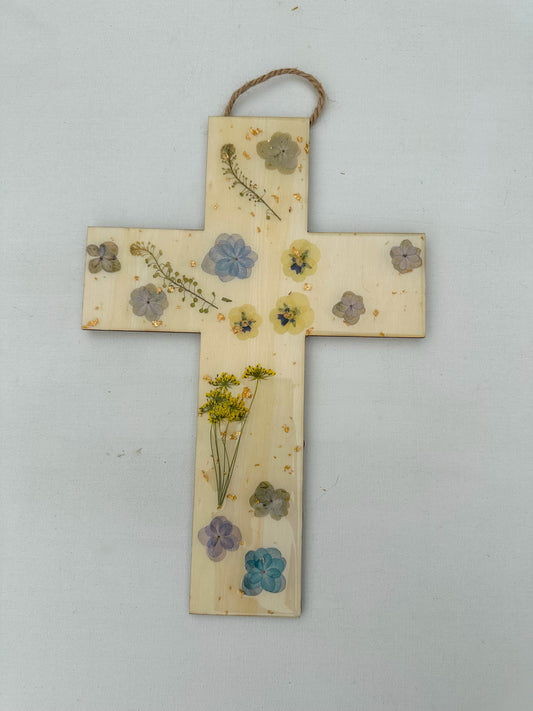 Flowered Cross front door sign
