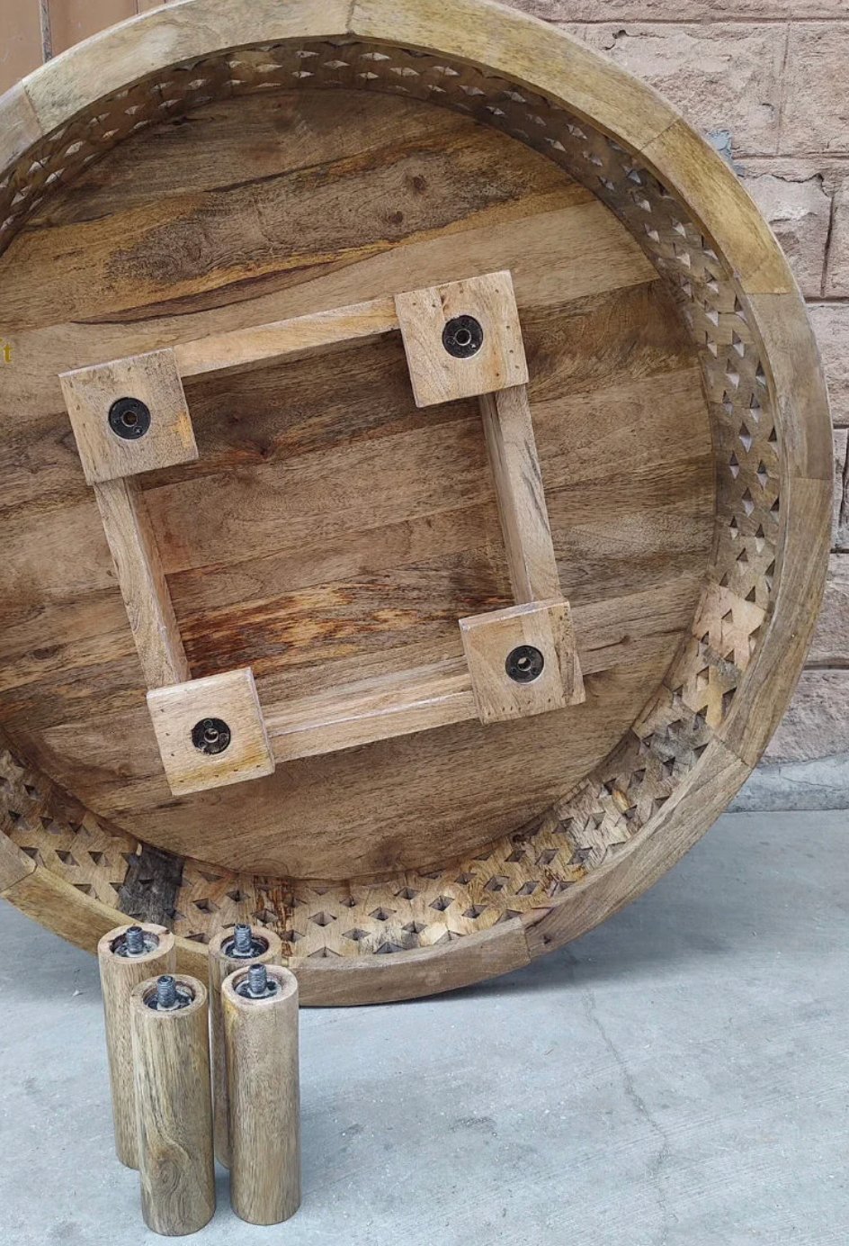 Mango Wood Coffee Table with dark blue ocean waves