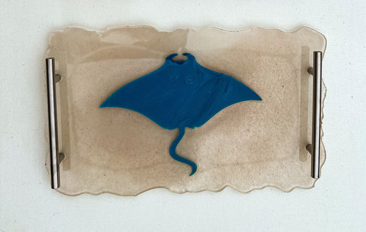 Real sand and sea creature charcuterie tray, custom animal, resin, gold or silver handles ~ serving platter ~ ocean beach hawaii decor