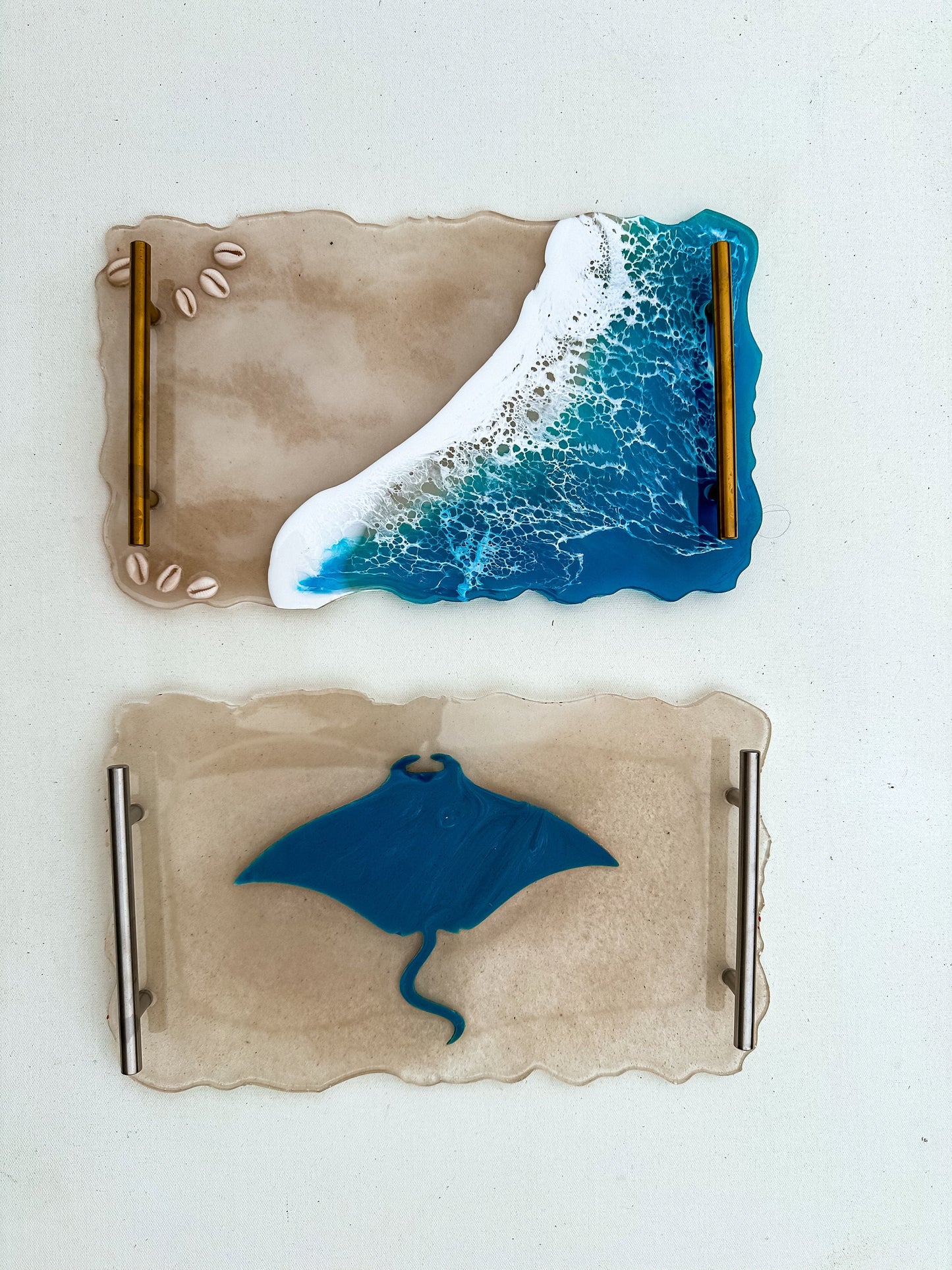 Real sand and sea creature charcuterie tray, custom animal, resin, gold or silver handles ~ serving platter ~ ocean beach hawaii decor