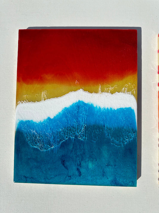 3D wood panel frame ocean sunset resin wall art ~ lightweight birch wood ~ gallery wall beach house decor