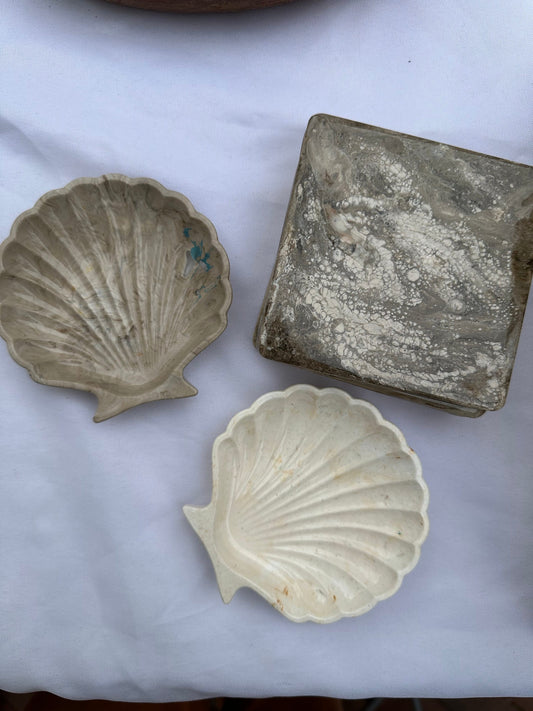 Shell ring dish trinket jewelry tray neutral color marbled swirl keys console decor beach boho modern ocean