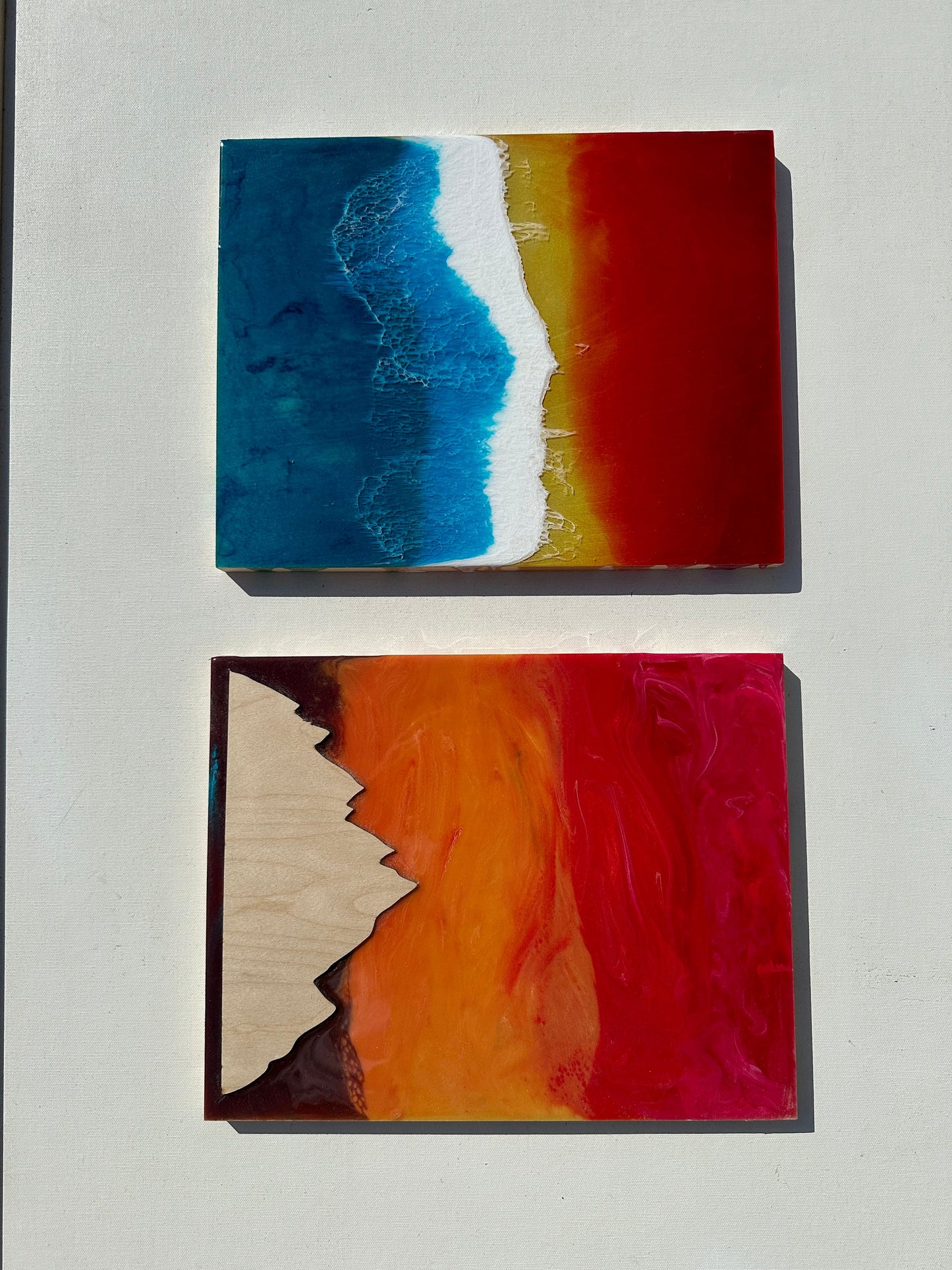 3D wood panel frame ocean sunset resin wall art ~ lightweight birch wood ~ gallery wall beach house decor
