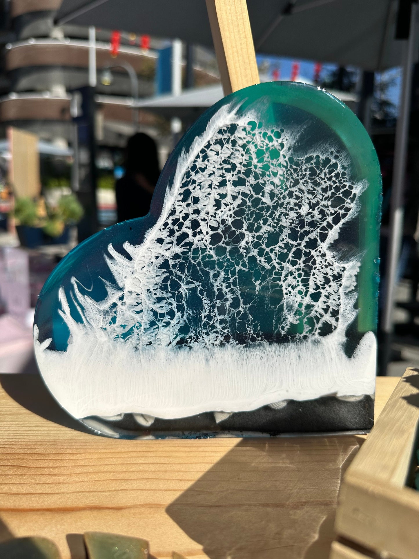 3d resin heart with waves and real sand and seashells ~ beach bookshelf decor