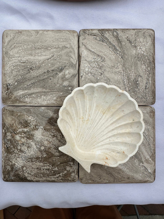 Neutral Coaster Set of 4 ~ marble beige brown tan gold shimmery ~ birch wood ~ square or round ~ boho home decor ~ minimalist style