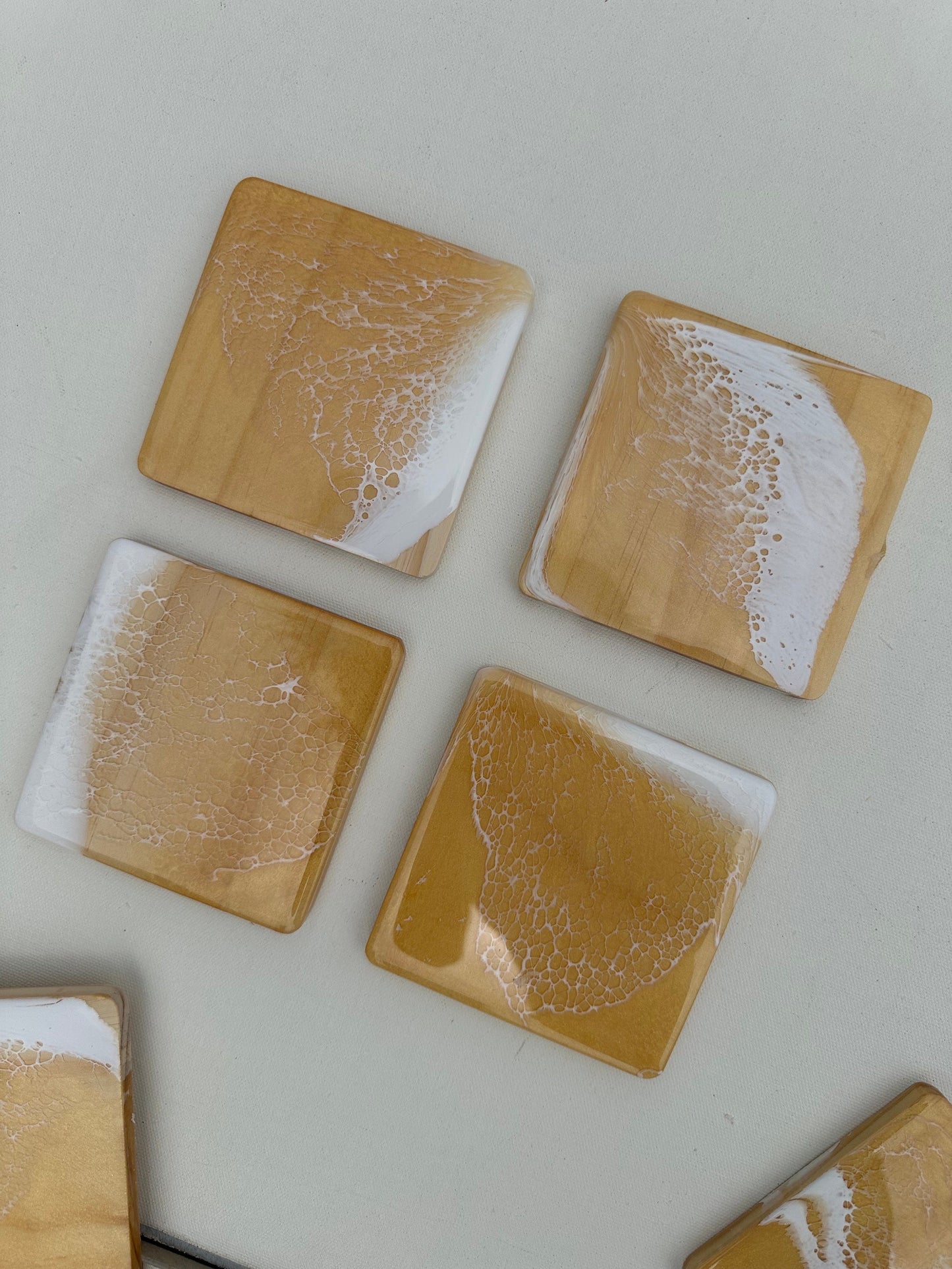 golden hour set ~ bamboo charcuterie board, set of 4 coasters, shell ring dish, shiny gold gift ocean resin waves surf beach kitchen home