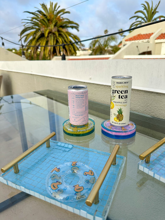 Pool trinket tray ~ Small serving tray or bathroom product tray ~ made with tiles and a small pool floaty! summer decor tray with handles