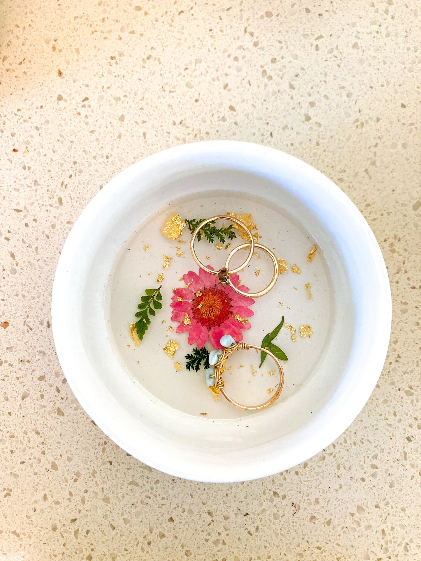 pressed flower ceramic ring dish ~ gold foil resin ceramic jewelry dish ~ engagement wedding ring dish ~ mothers day gift ideas ~ custom