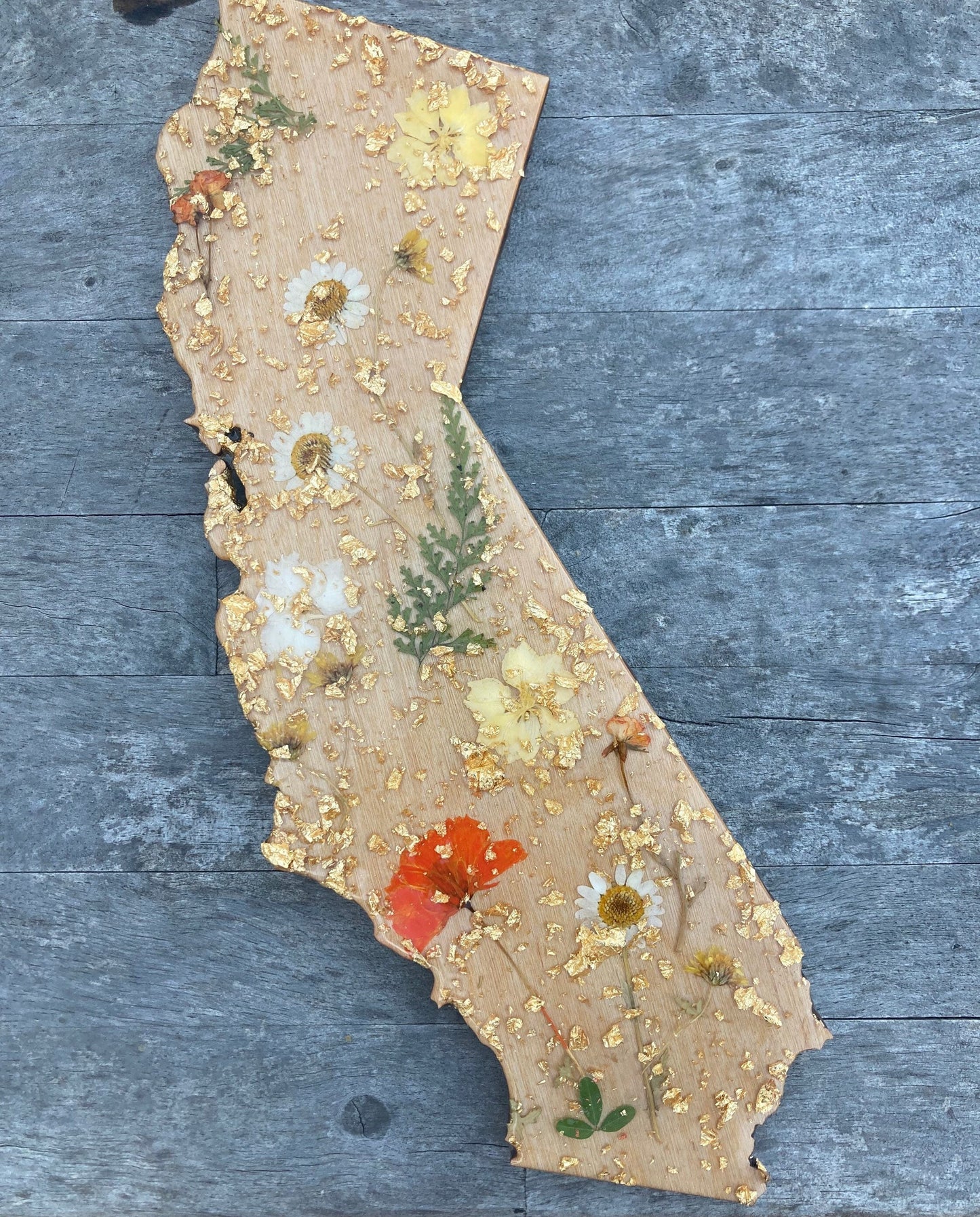 California (any state) pressed flower wall art
