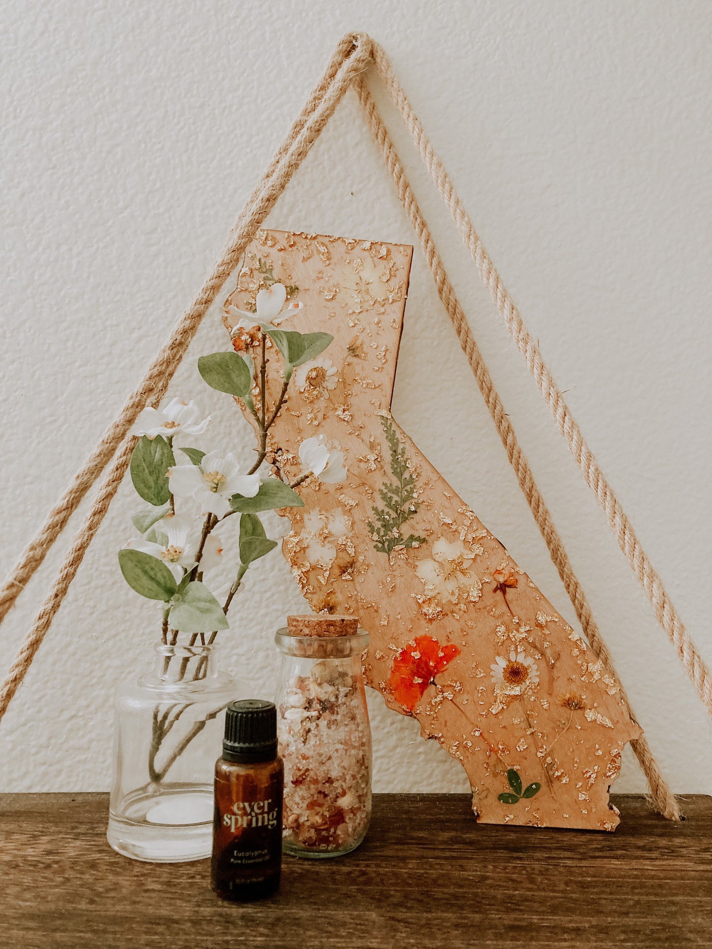 California (any state) pressed flower wall art