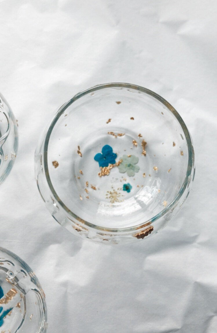 wild flower stemless wine glasses