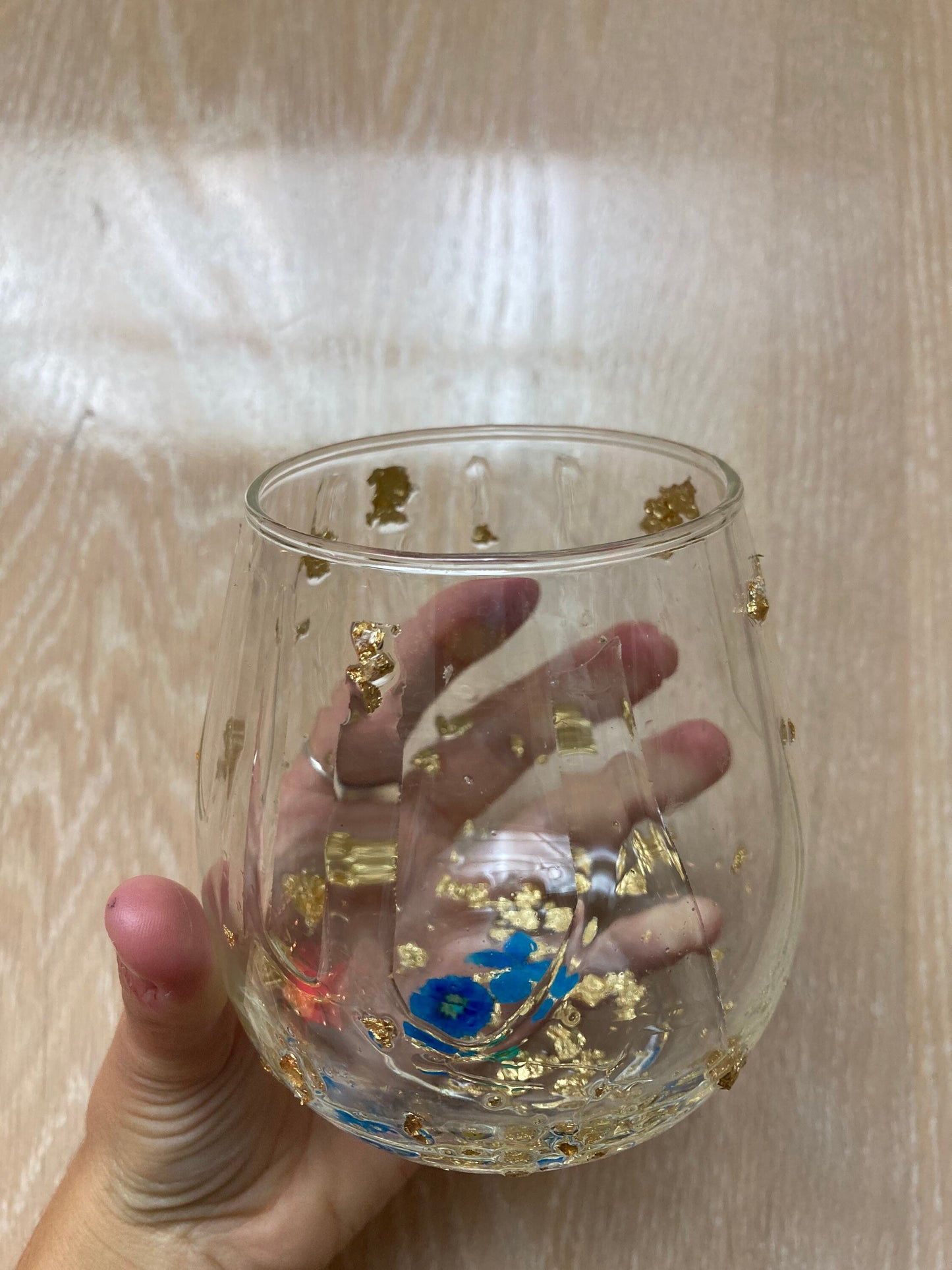 wild flower stemless wine glasses