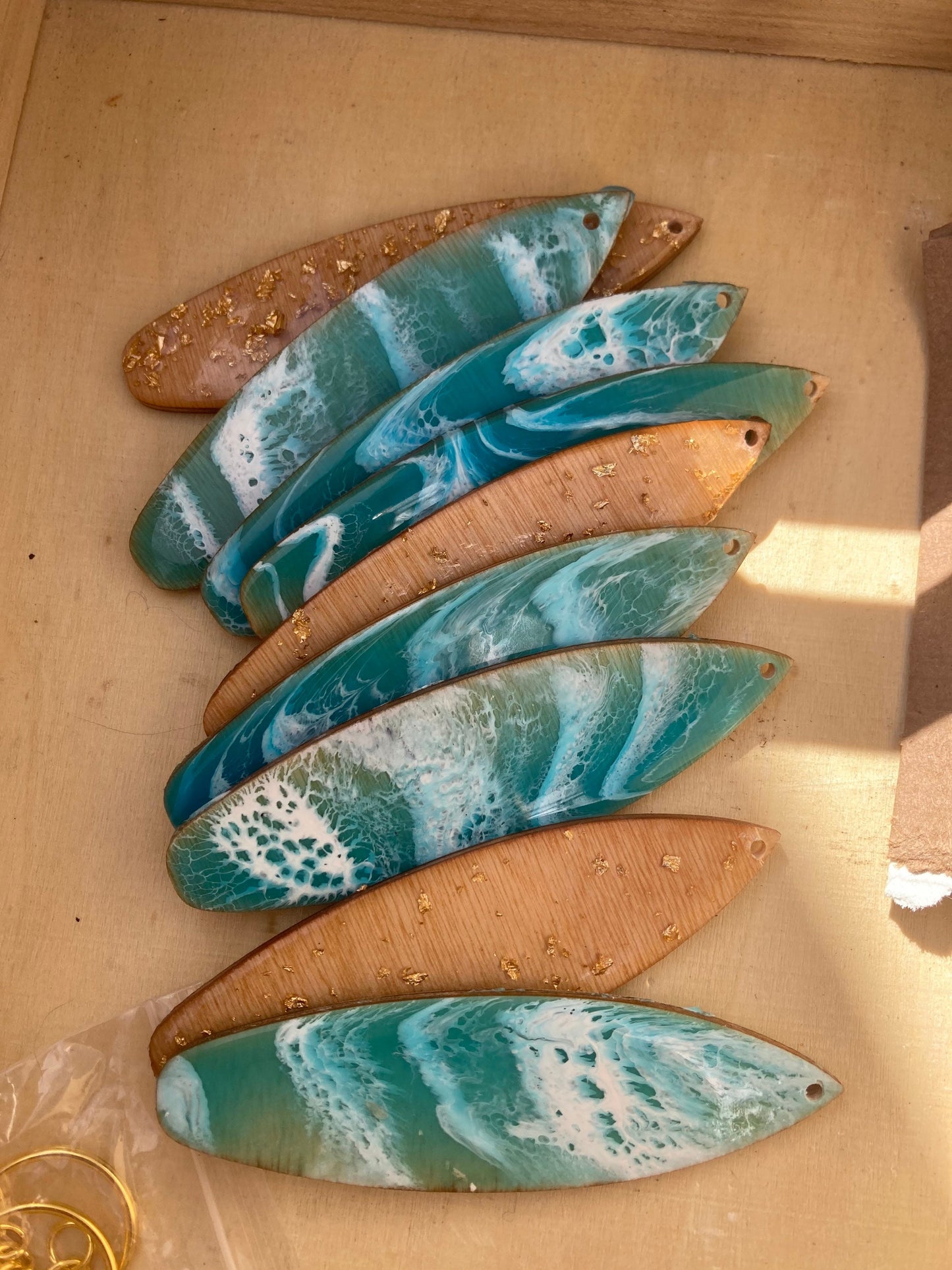 BULK 30 Surfboard Keychain ~ ocean theme ~ surf beach tropical style ~ wood and resin ~ customizable with your brand or logo ~ keyring