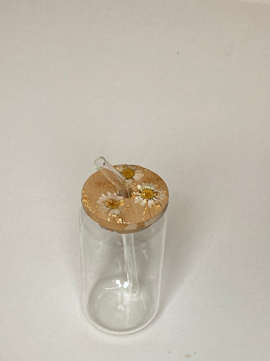 flowery bamboo lid glass drink ware~