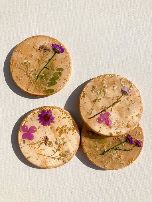 pressed flower wooden coasters