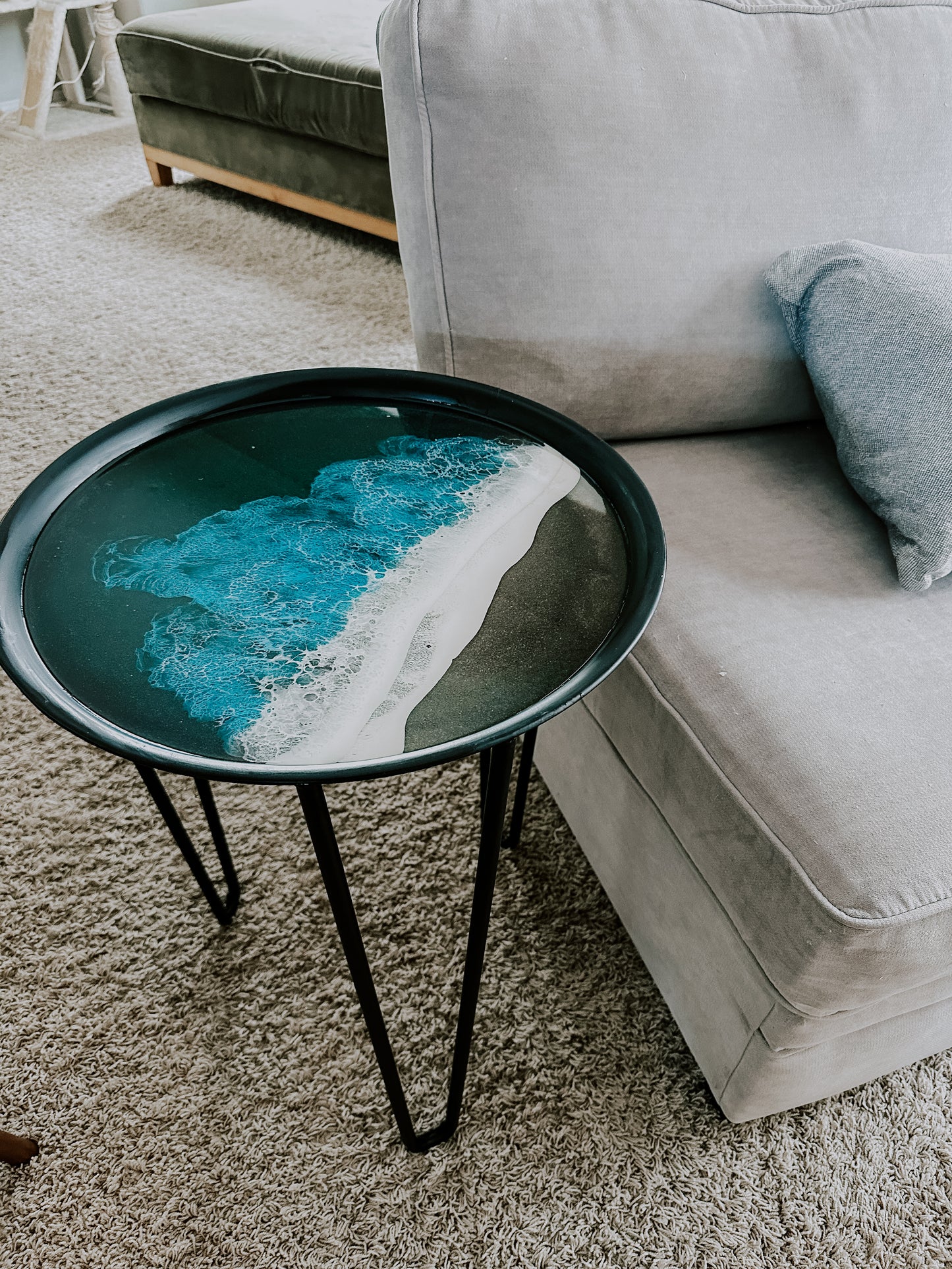 Custom side table with real sand