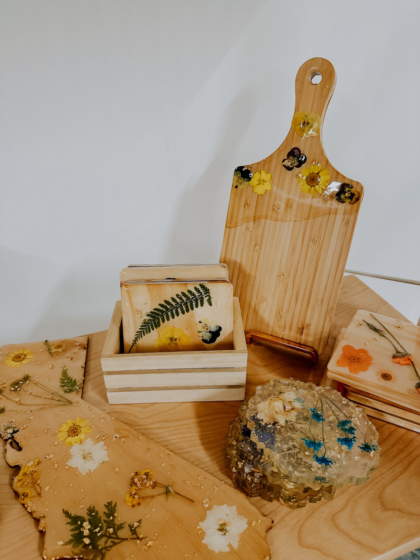 bamboo pressed flower charcuterie board