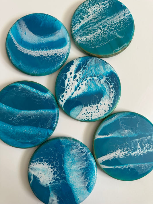 deep ocean marbled coasters