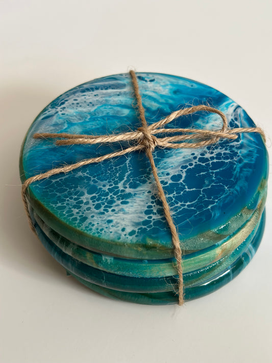 deep ocean marbled coasters