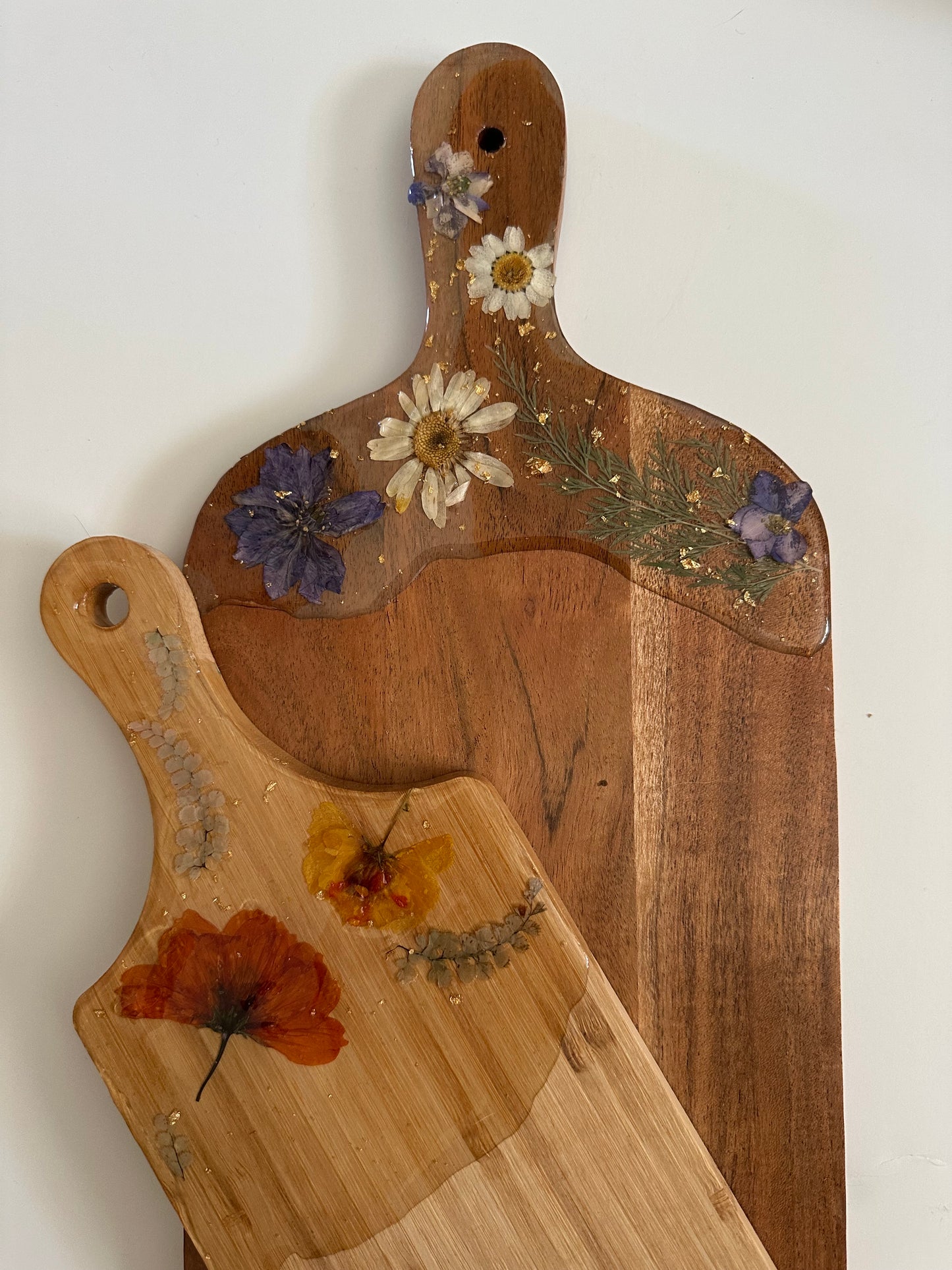 acacia pressed flower serving board