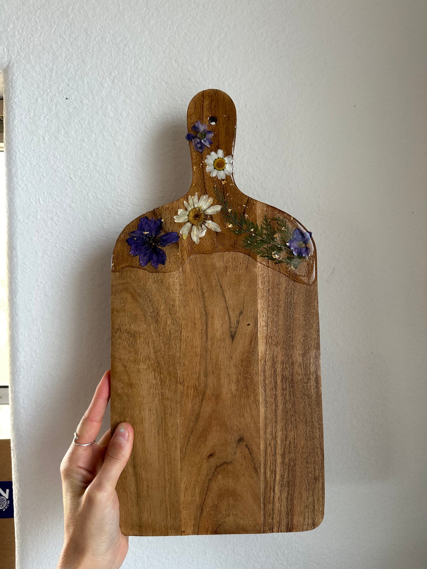 acacia pressed flower serving board