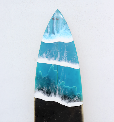 Turquoise Waves and Black Sand Surfboard Art