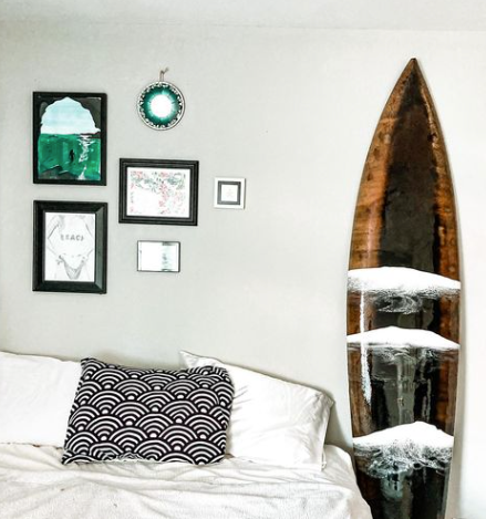 Black Sand Clear Wave Surfboard Art