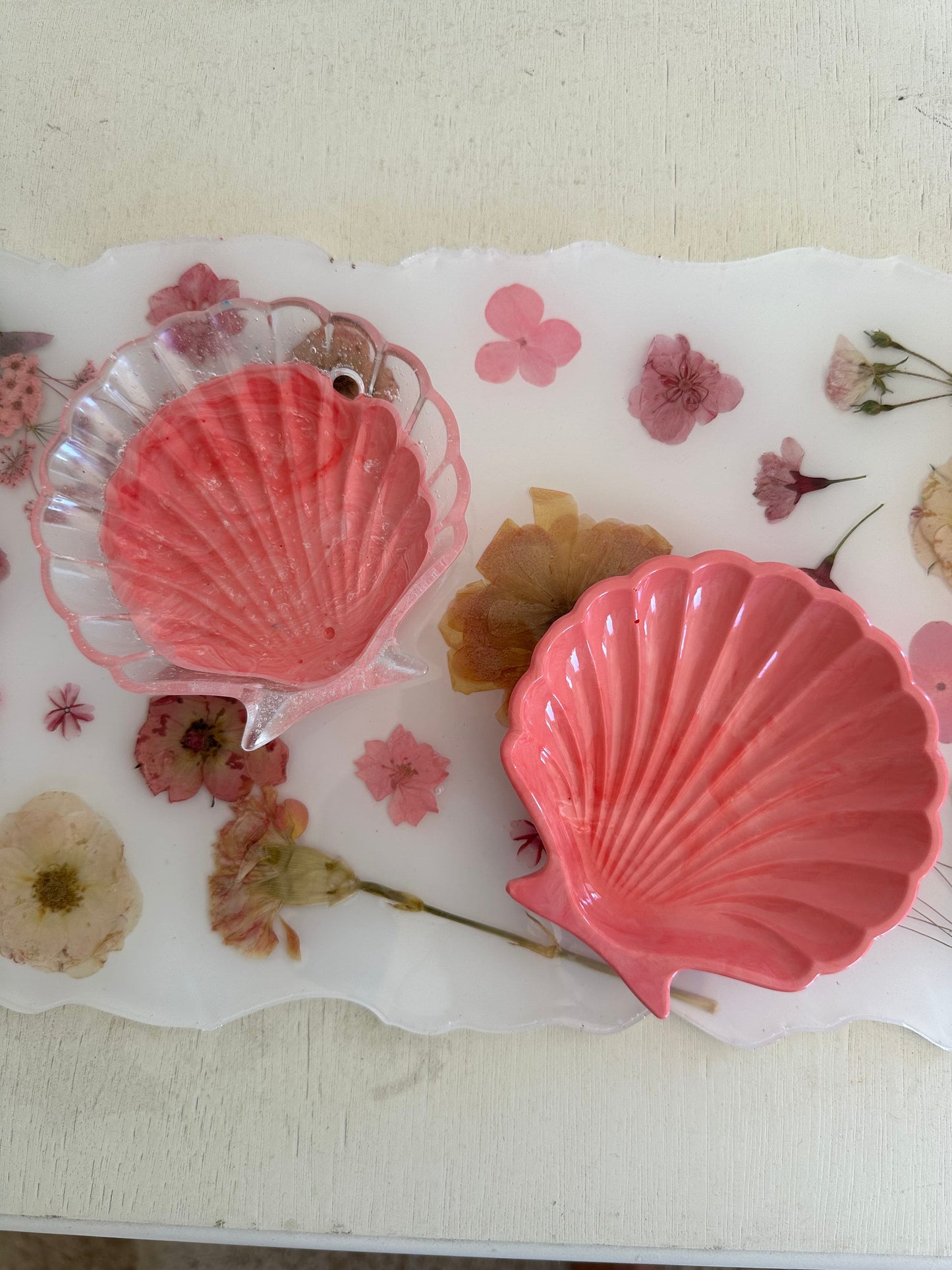 Shell ring dish trinket jewelry tray neutral color marbled swirl keys console decor beach boho modern ocean