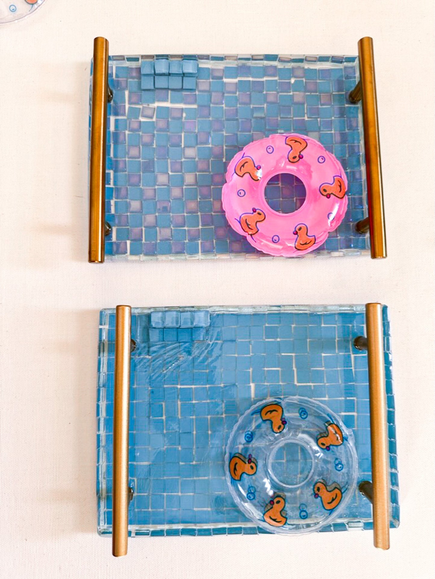Pool trinket tray ~ Small serving tray or bathroom product tray ~ made with tiles and a small pool floaty! summer decor tray with handles
