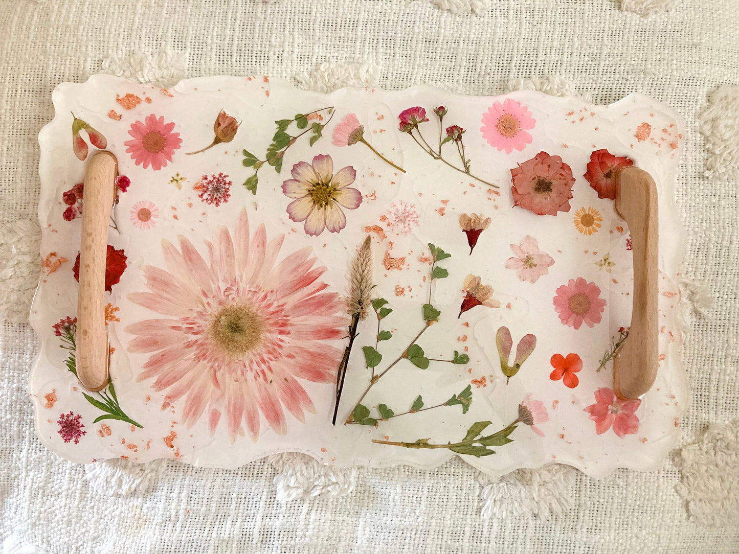 custom colorful pressed flower serving tray