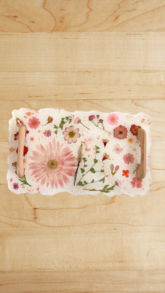 custom colorful pressed flower serving tray